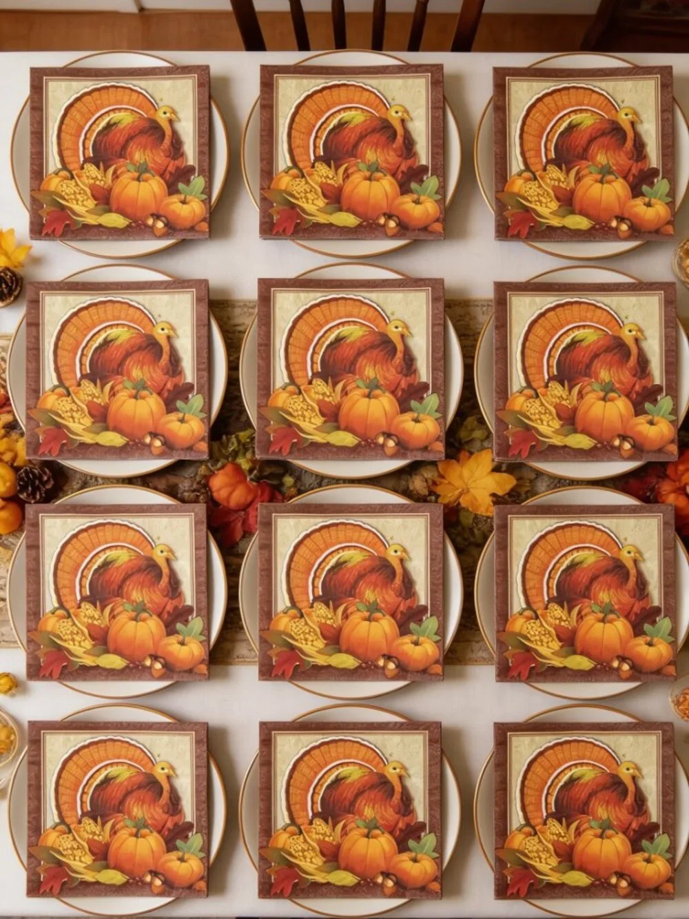 16 Count Thanksgiving Turkey Paper Napkins - Fall Harvest Cocktail Dessert 5x5